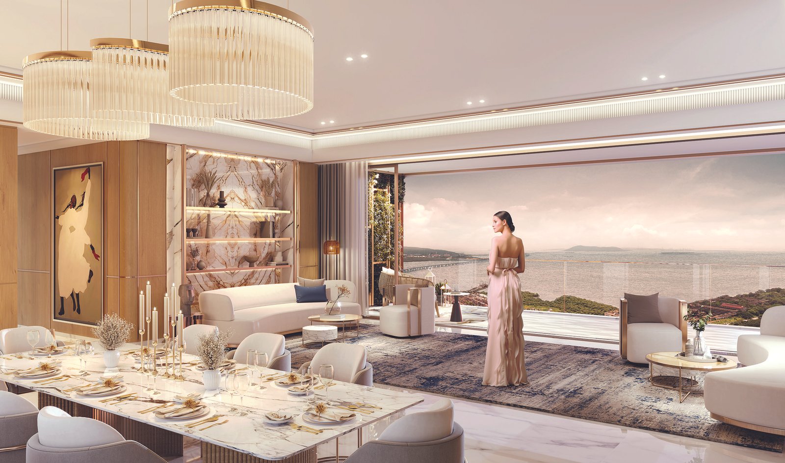 Lodha Aureus Living Room with Sea View